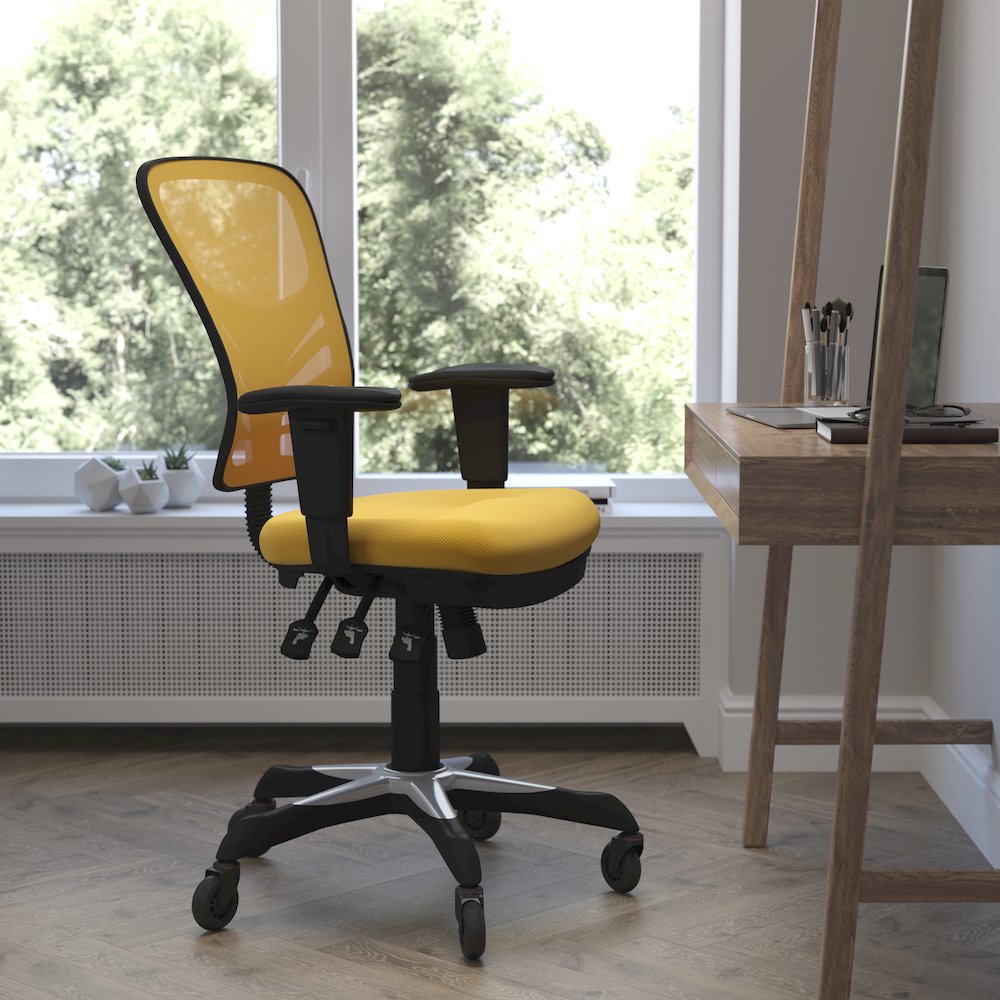 Mid-Back Yellow-Orange Mesh Multifunction Executive Swivel Office Chair