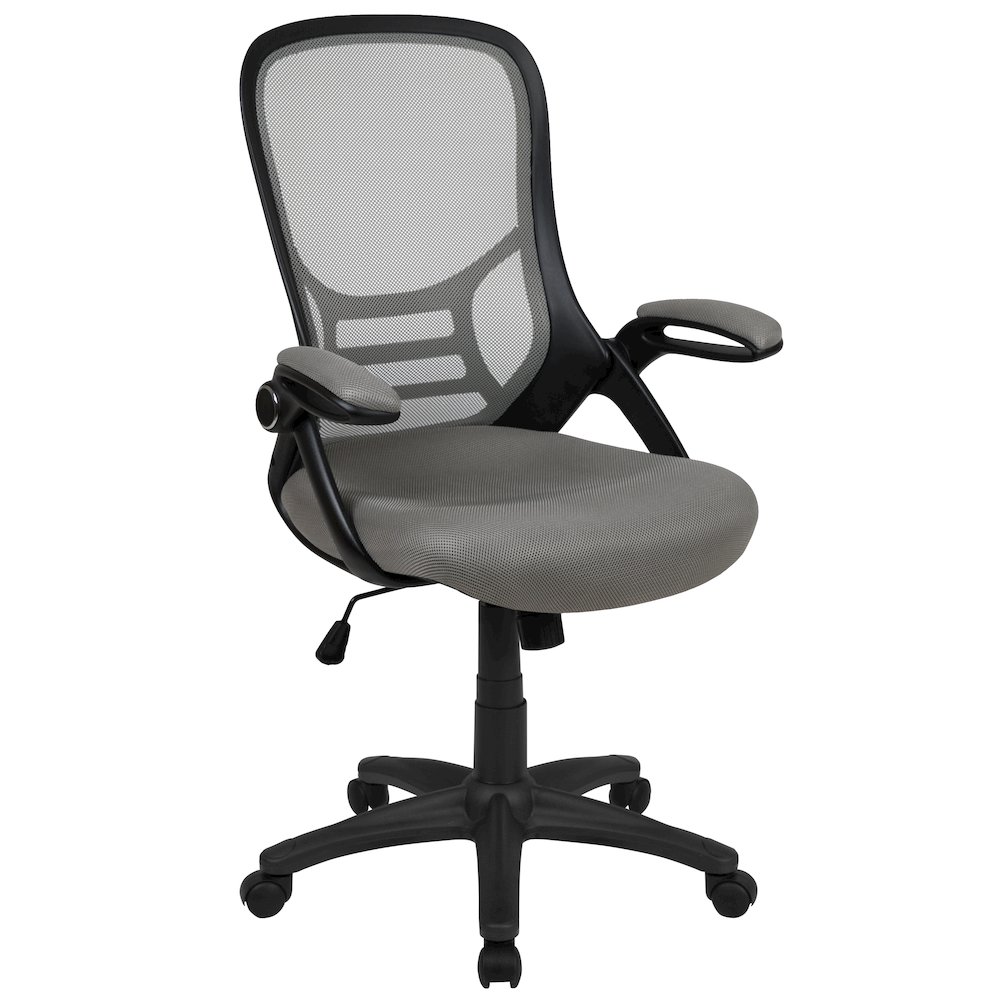 High Back Light Gray Mesh Swivel Office Chair with Black Frame and Flip-up Arms