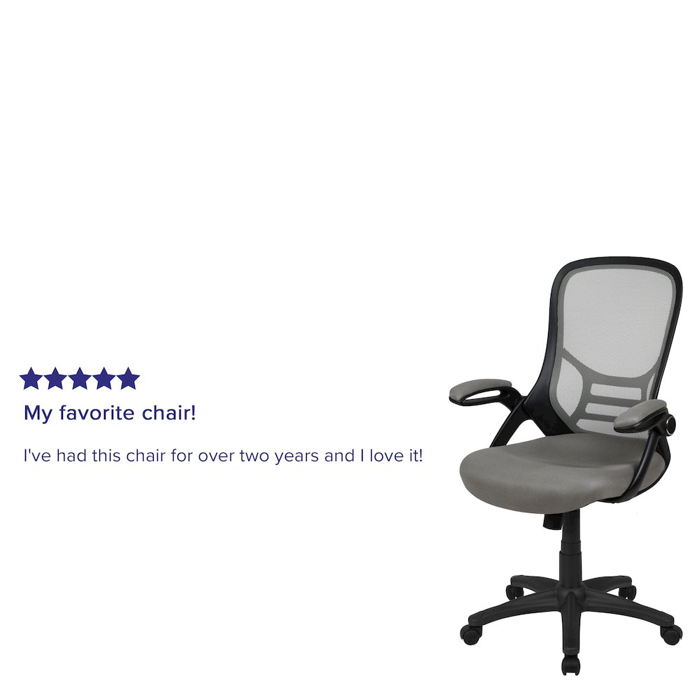 High Back Light Gray Mesh Swivel Office Chair with Black Frame and Flip-up Arms