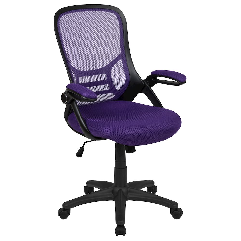 High Back Purple Mesh Swivel Office Chair with Black Frame and Flip-up Arms