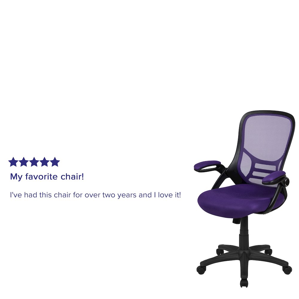 High Back Purple Mesh Swivel Office Chair with Black Frame and Flip-up Arms