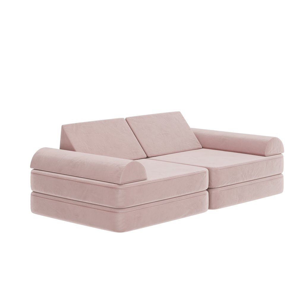 56″ Modular Kids Play Couch with 6 Soft Foam Sectional Sofa Pieces in Blush