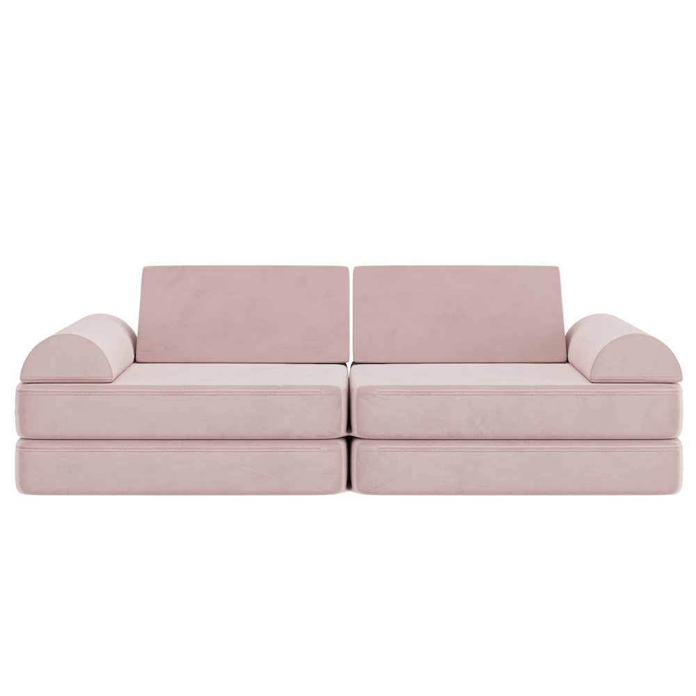 56″ Modular Kids Play Couch with 6 Soft Foam Sectional Sofa Pieces in Blush