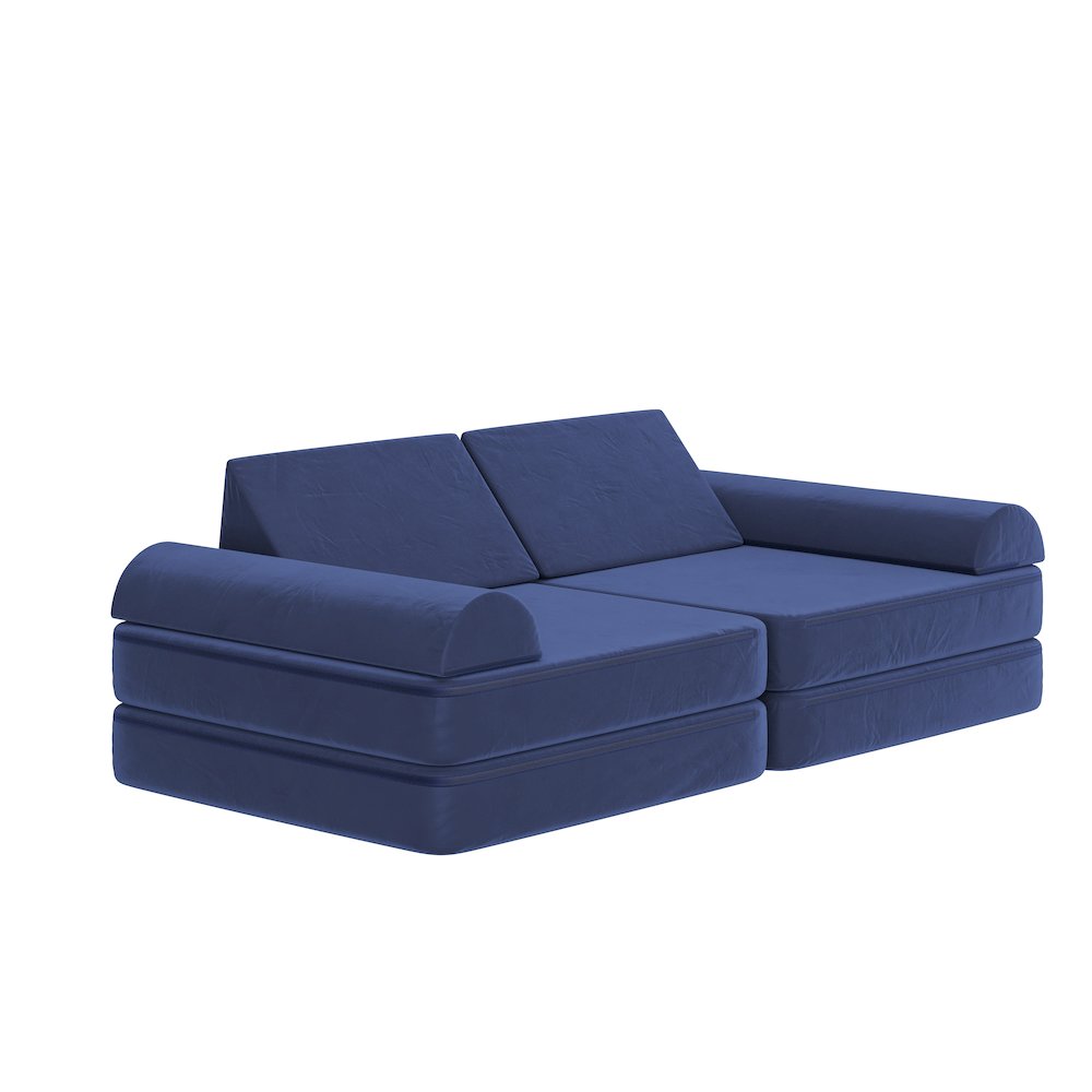 56″ Modular Kids Play Couch with 6 Soft Foam Sectional Sofa Pieces in Blue