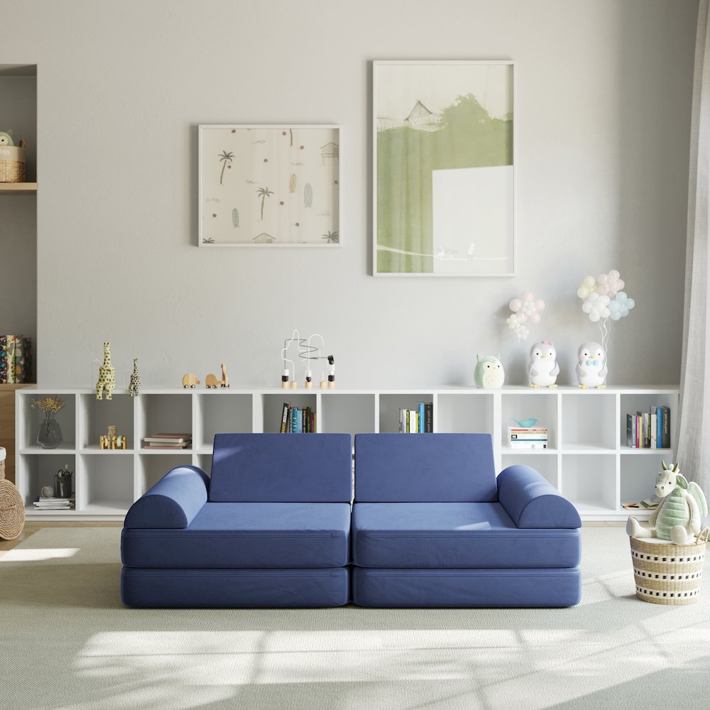 56″ Modular Kids Play Couch with 6 Soft Foam Sectional Sofa Pieces in Blue