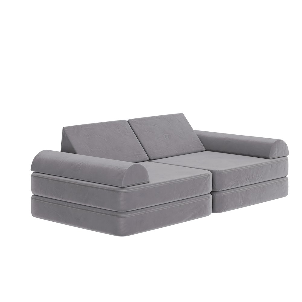 56″ Modular Kids Play Couch with 6 Soft Foam Sectional Sofa Pieces in Gray