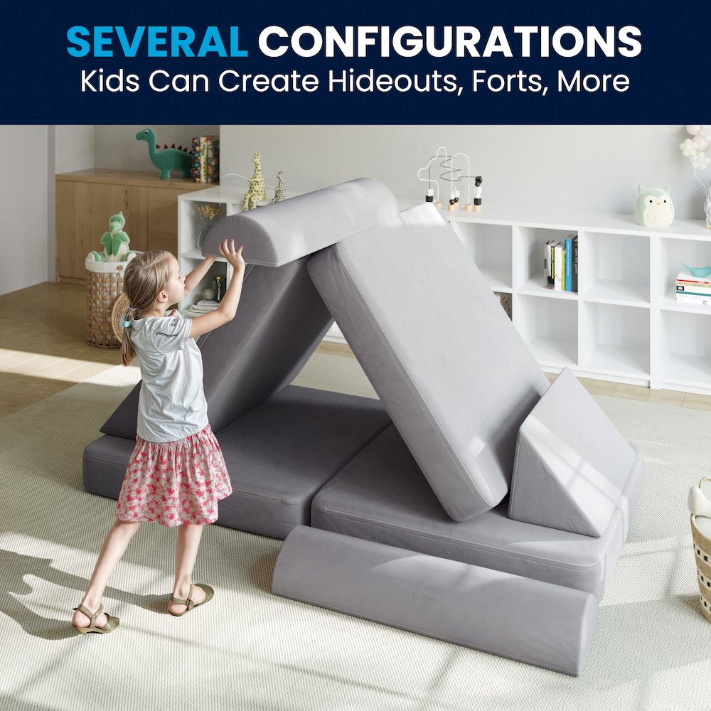 56″ Modular Kids Play Couch with 6 Soft Foam Sectional Sofa Pieces in Gray
