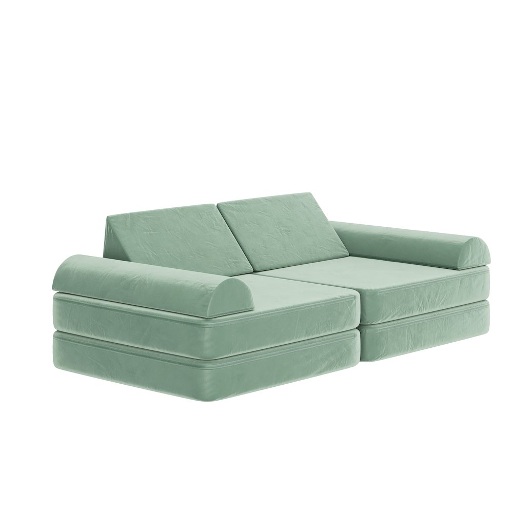 56″ Modular Kids Play Couch with 6 Soft Foam Sectional Sofa Pieces in Sage