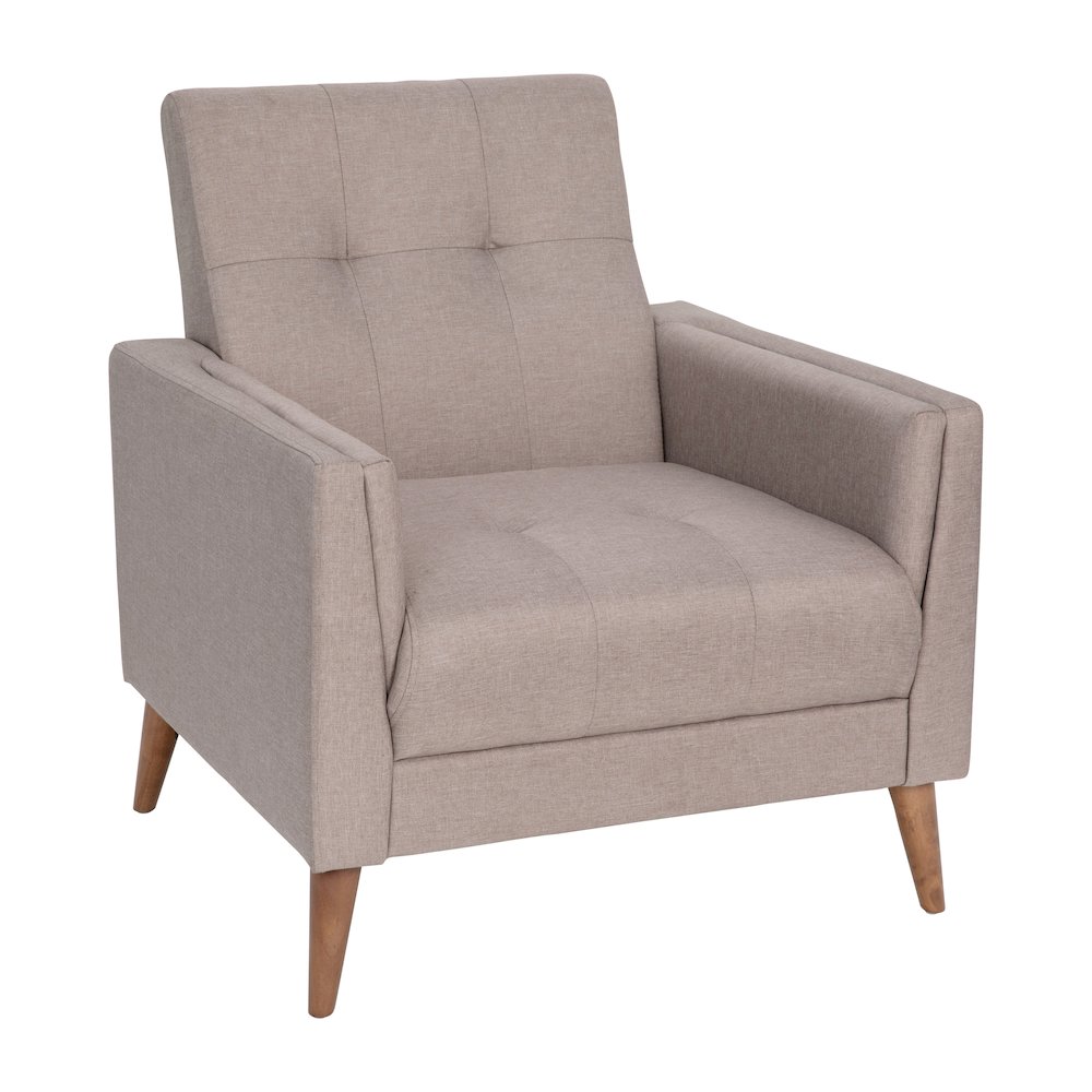 Mid-Century Armchair with Tufted Faux Linen Upholstery