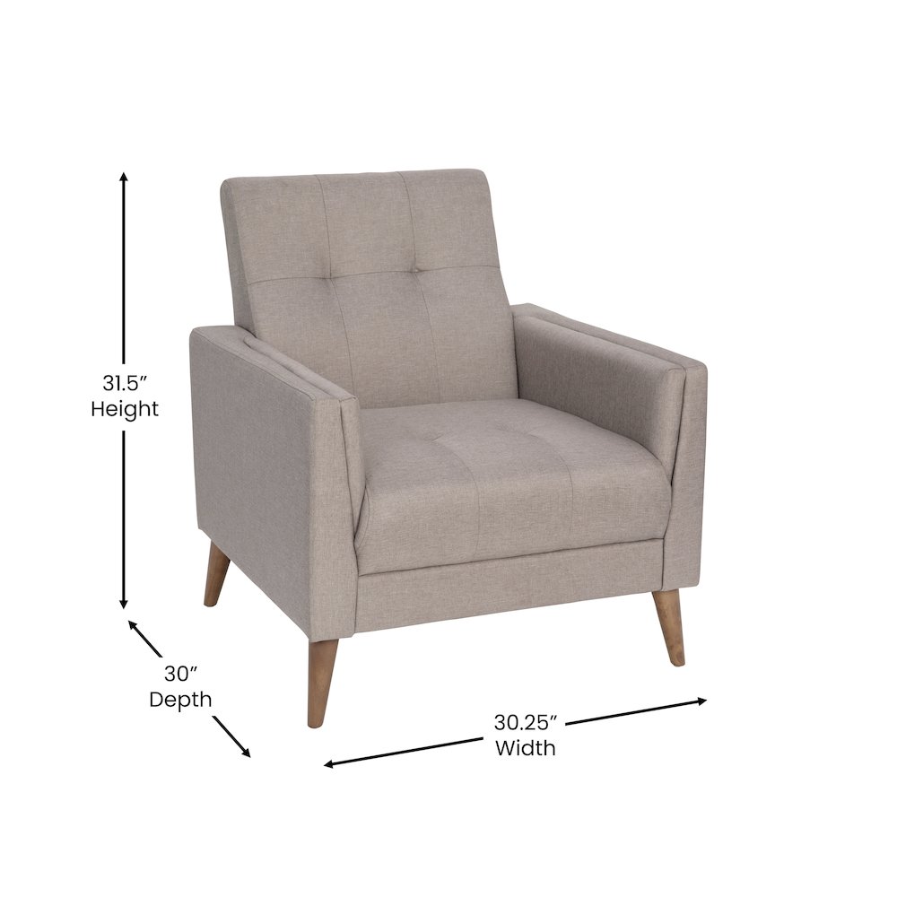 Mid-Century Armchair with Tufted Faux Linen Upholstery
