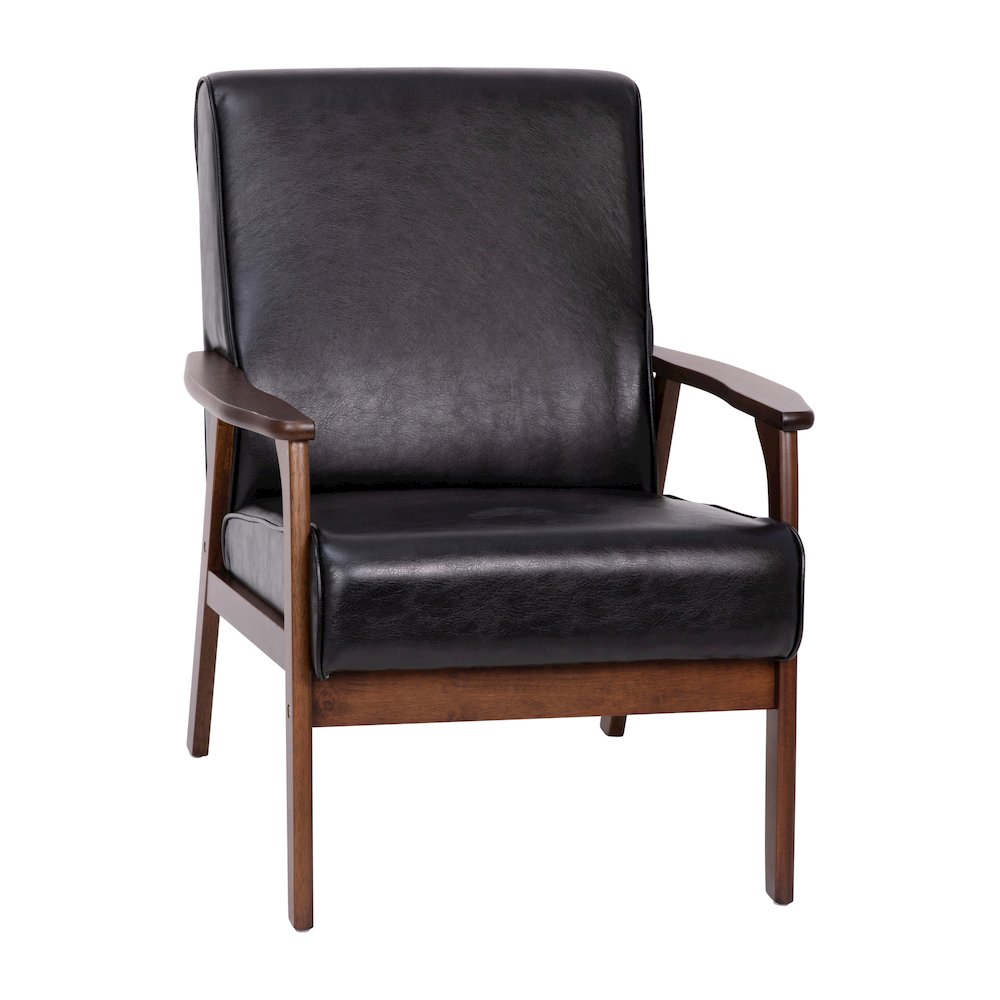 Upholstered Arm Chair with Walnut Finished Wooden Frame and Arms in Black