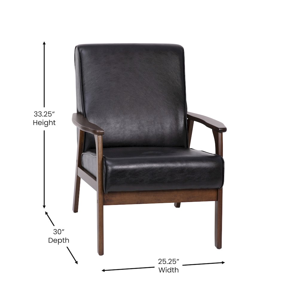 Upholstered Arm Chair with Walnut Finished Wooden Frame and Arms in Black