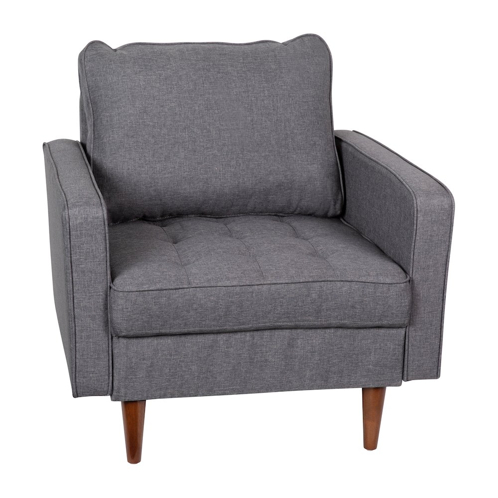 Armchair with Tufted Faux Linen Upholstery