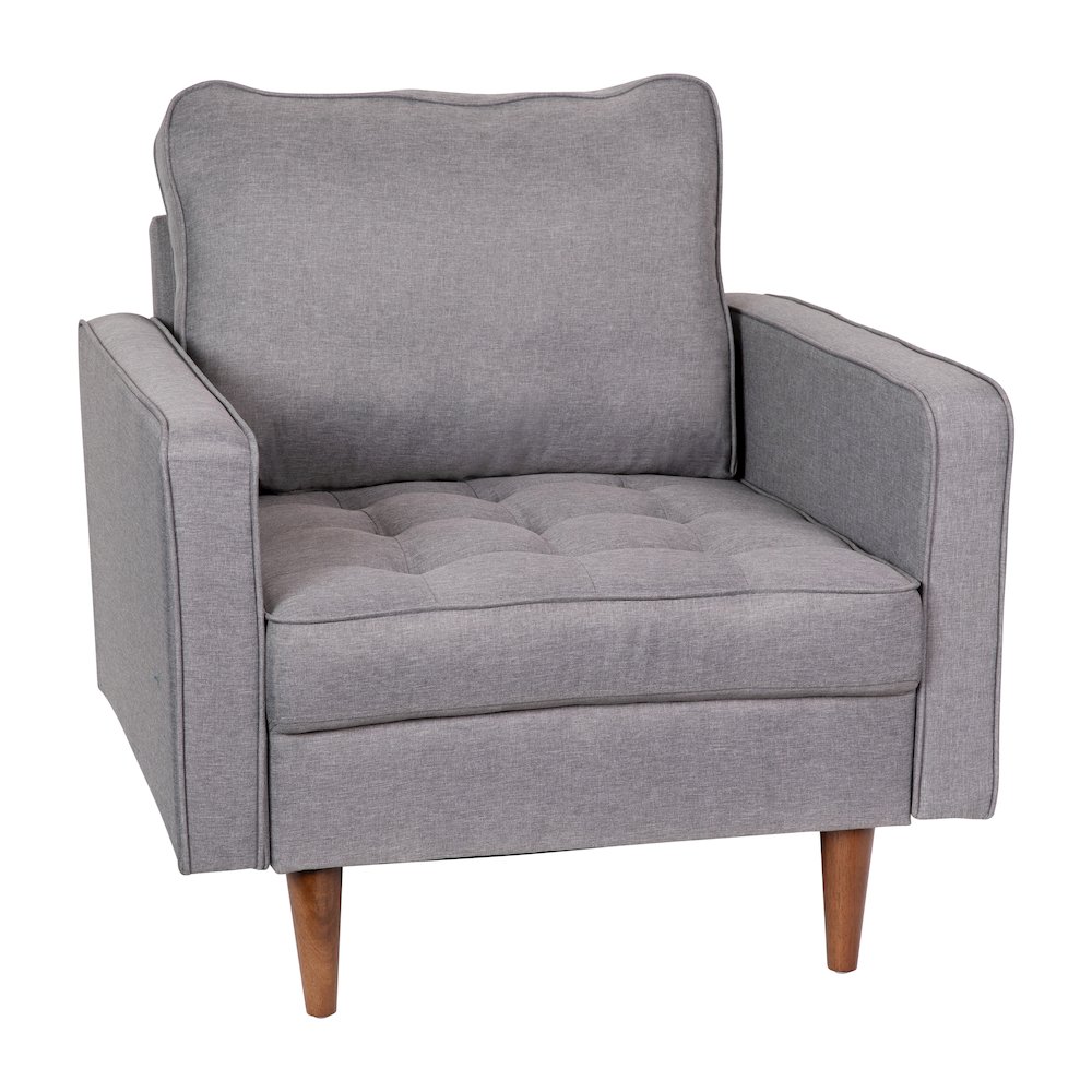 Armchair with Tufted Faux Linen Upholstery