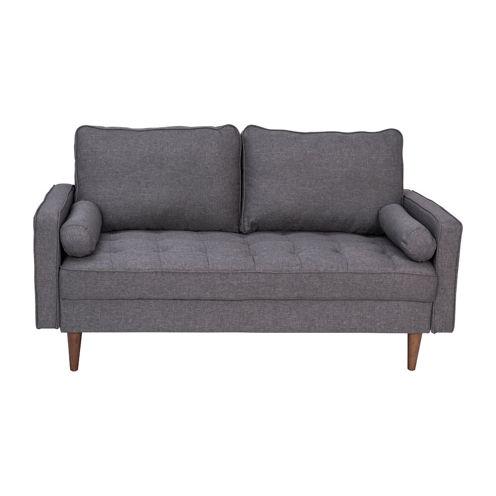 Loveseat Sofa with Tufted Faux Linen Upholstery