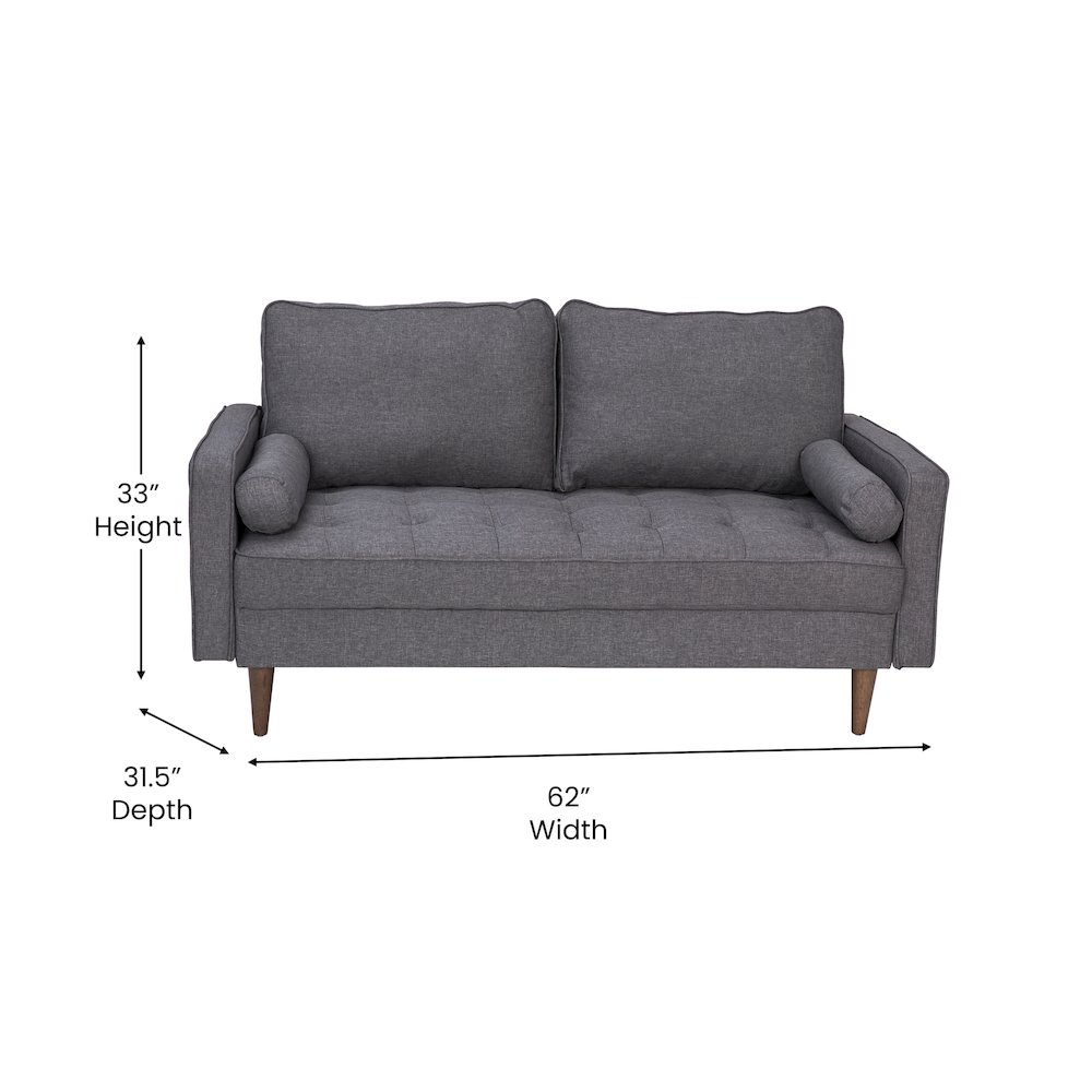 Loveseat Sofa with Tufted Faux Linen Upholstery