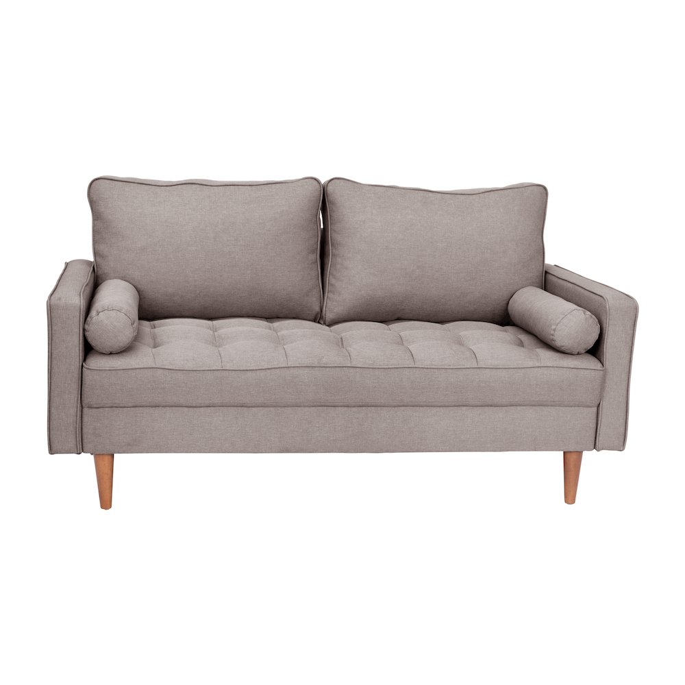 Loveseat Sofa with Tufted Faux Linen Upholstery