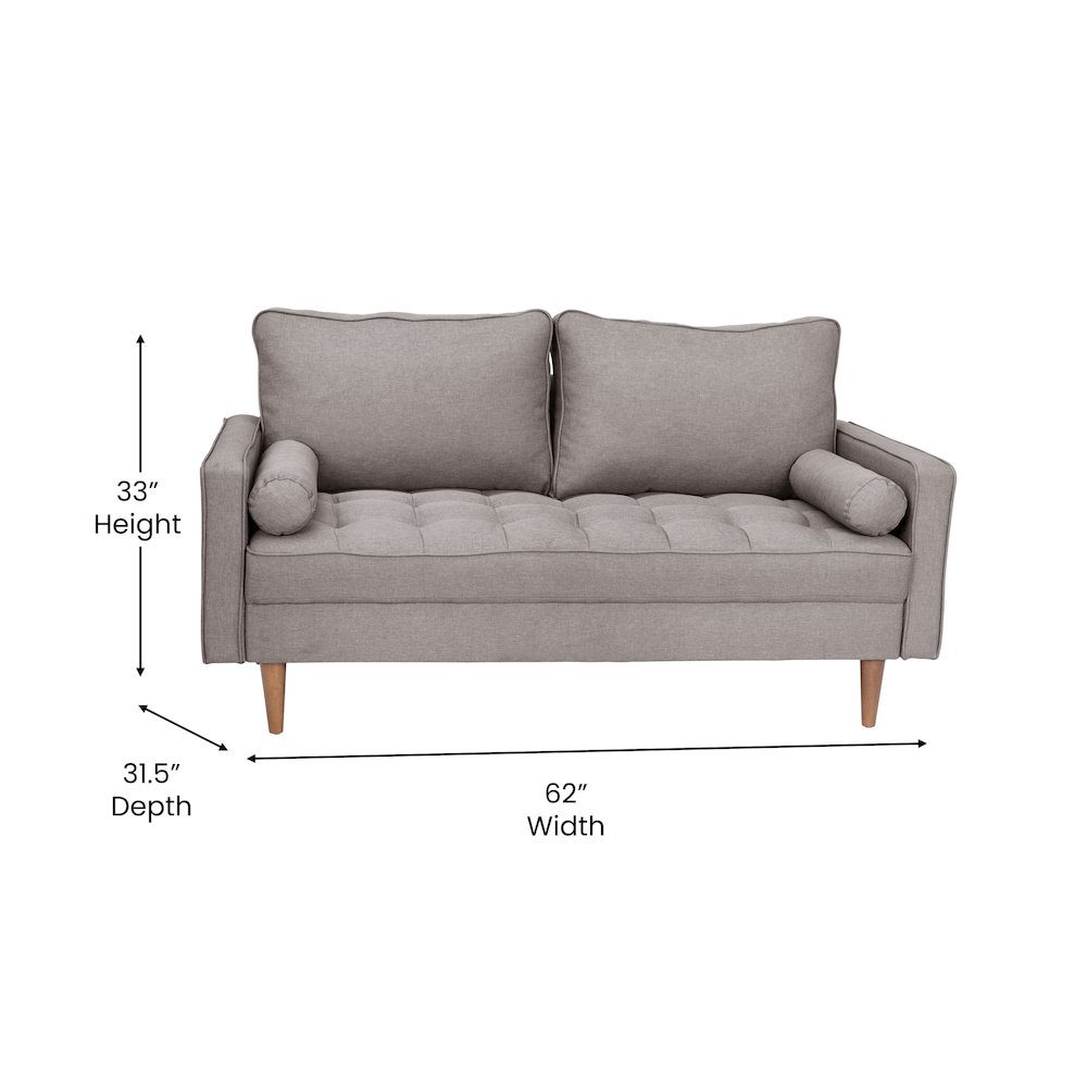 Loveseat Sofa with Tufted Faux Linen Upholstery