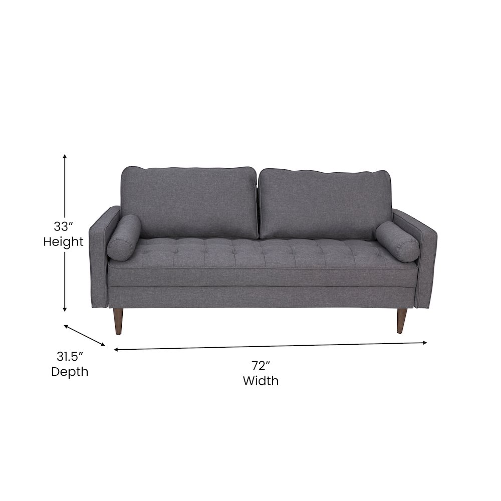 Mid-Century Sofa with Tufted Faux Linen Upholstery