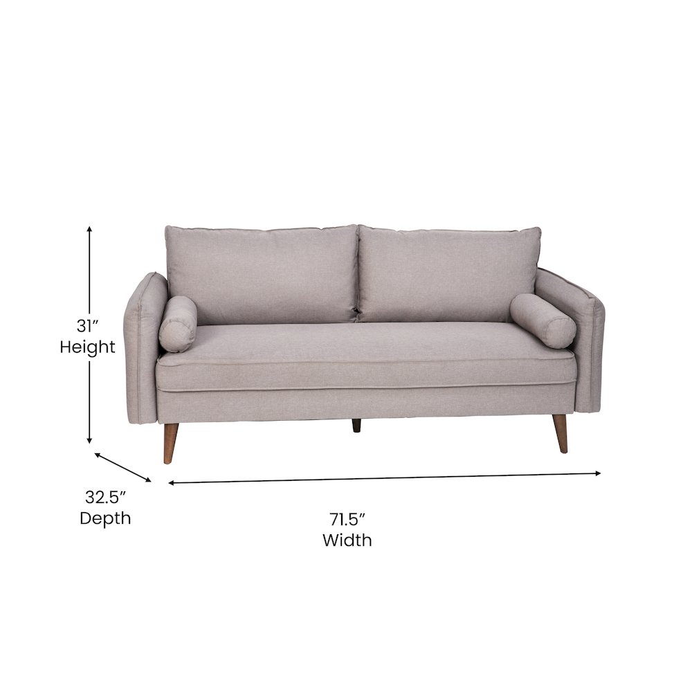 Mid-Century Sofa with Faux Linen Fabric Upholstery & Solid Wood Legs in Taupe