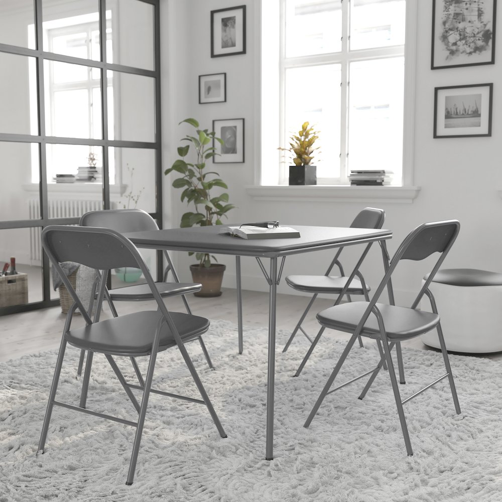5 Piece Gray Folding Card Table and Chair Set