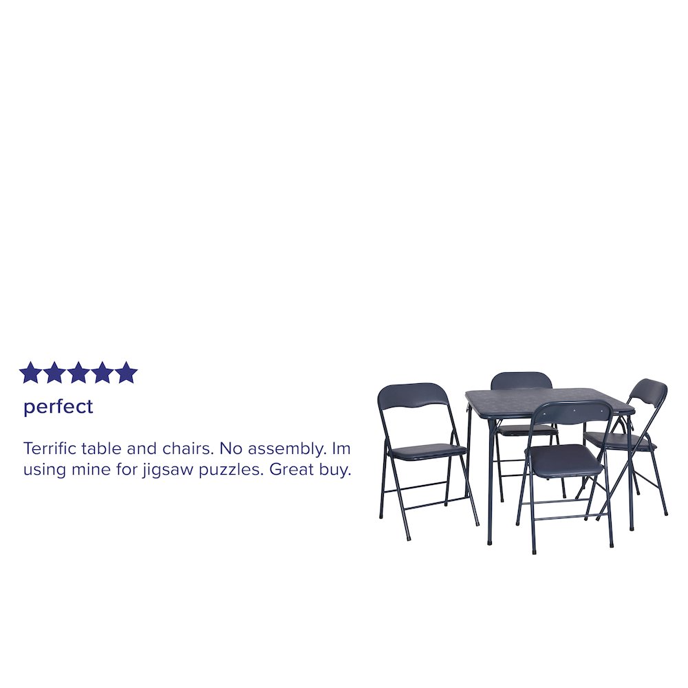 5 Piece Navy Folding Card Table and Chair Set