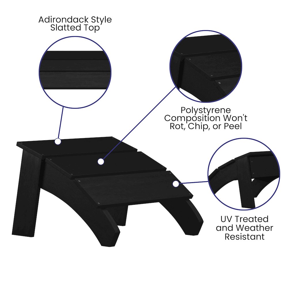 Modern All-Weather Poly Resin Wood Adirondack Ottoman Foot Rest in Black