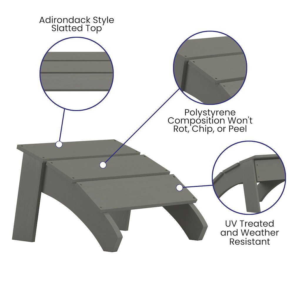 Modern All-Weather Poly Resin Wood Adirondack Ottoman Foot Rest in Gray