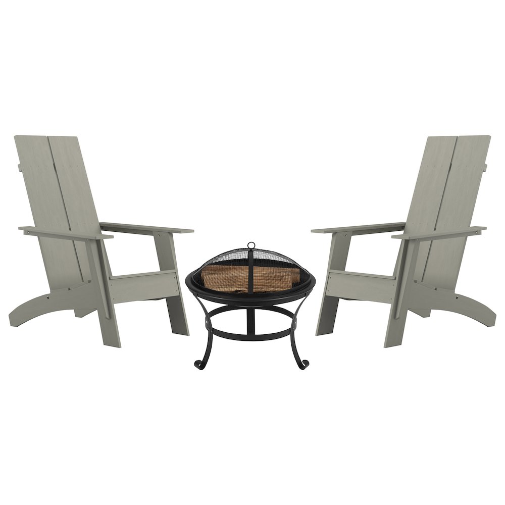 Set of 2 Gray Sawyer Chairs with 22″ Round Wood Burning Fire Pit