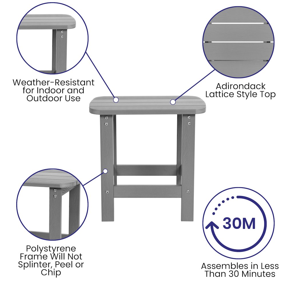 Set of 2 All-Weather Poly Resin Rocking Chairs with Accent Side Table in Gray
