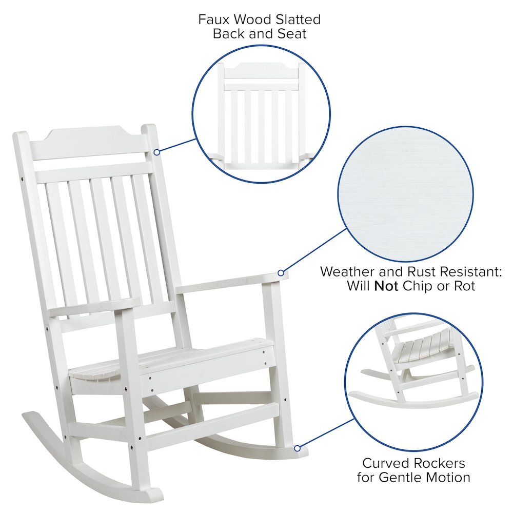 Set of 2 All-Weather Poly Resin Rocking Chairs with Accent Side Table in White