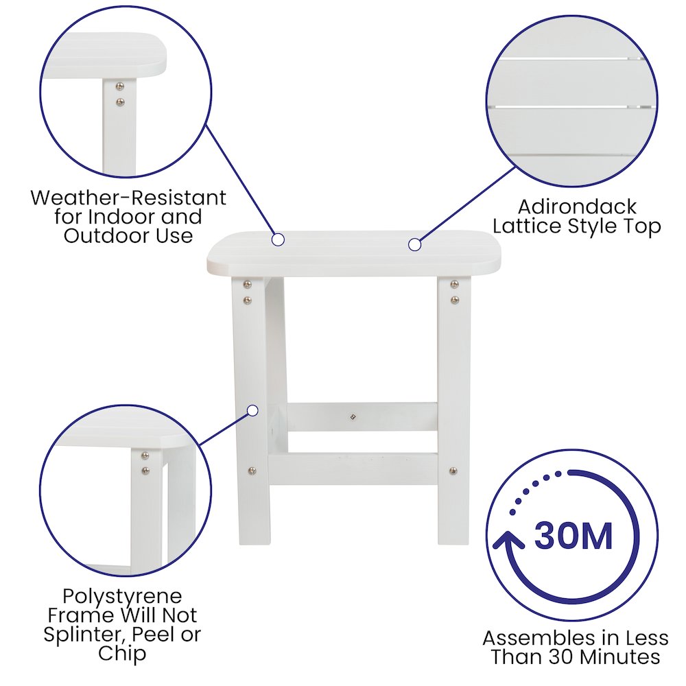 Set of 2 All-Weather Poly Resin Rocking Chairs with Accent Side Table in White