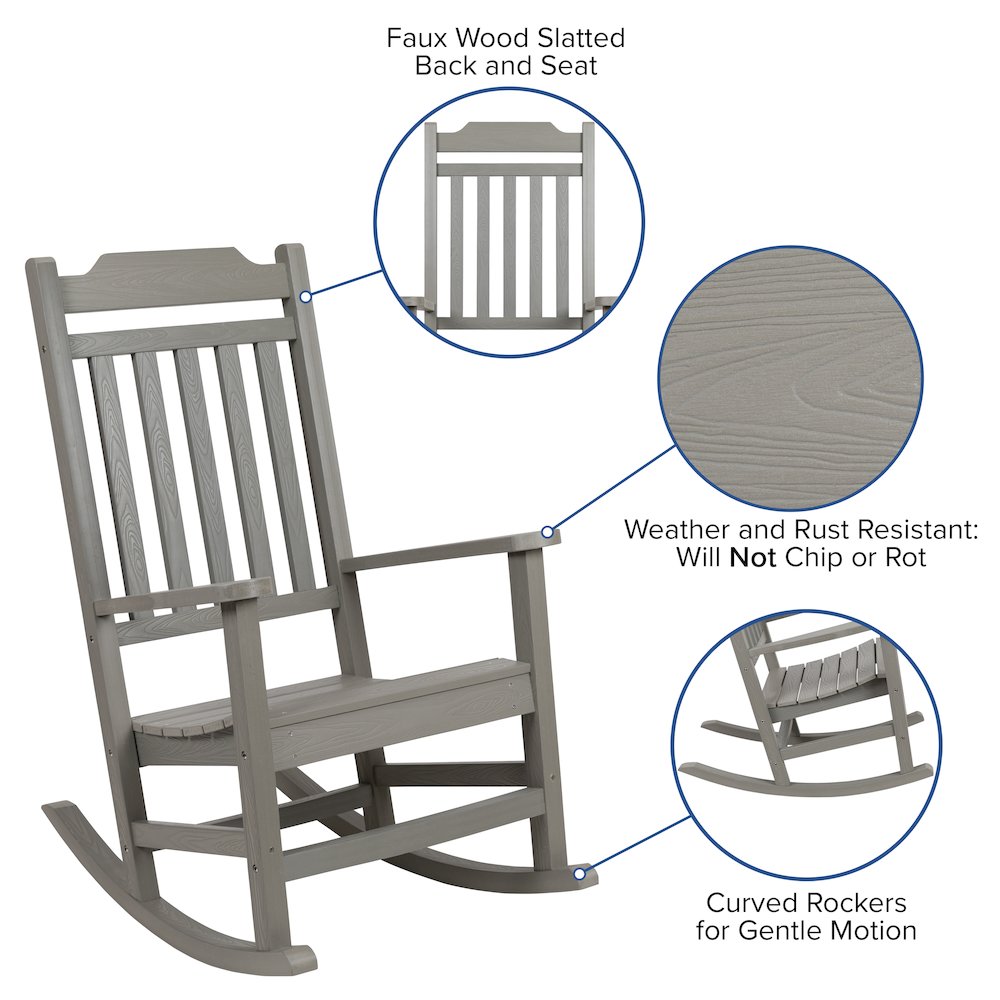 All-Weather Poly Resin Rocking Chair in Gray