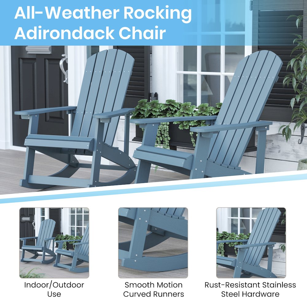 Set of 2 Sea Foam Adirondack Rocking Chairs with 22″ Round Wood Burning Fire Pit