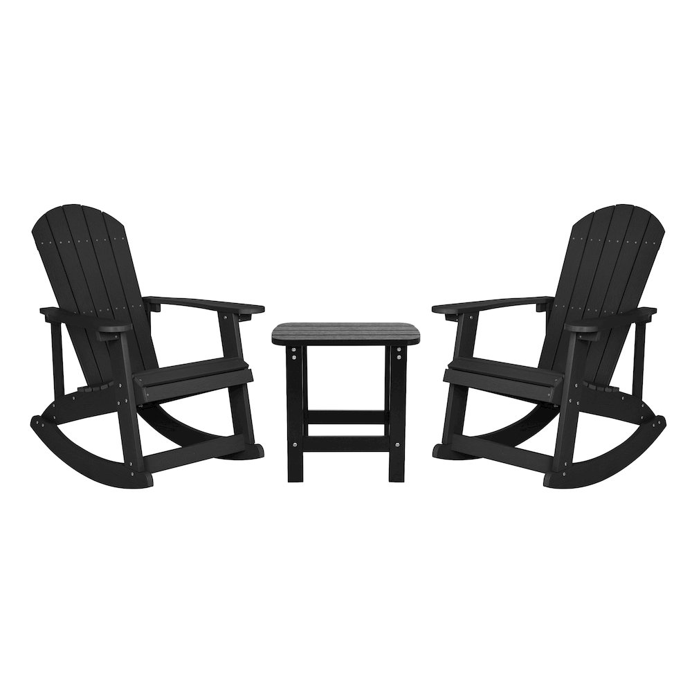 Set of 2 Adirondack Rocking Chairs with Side Table in Black