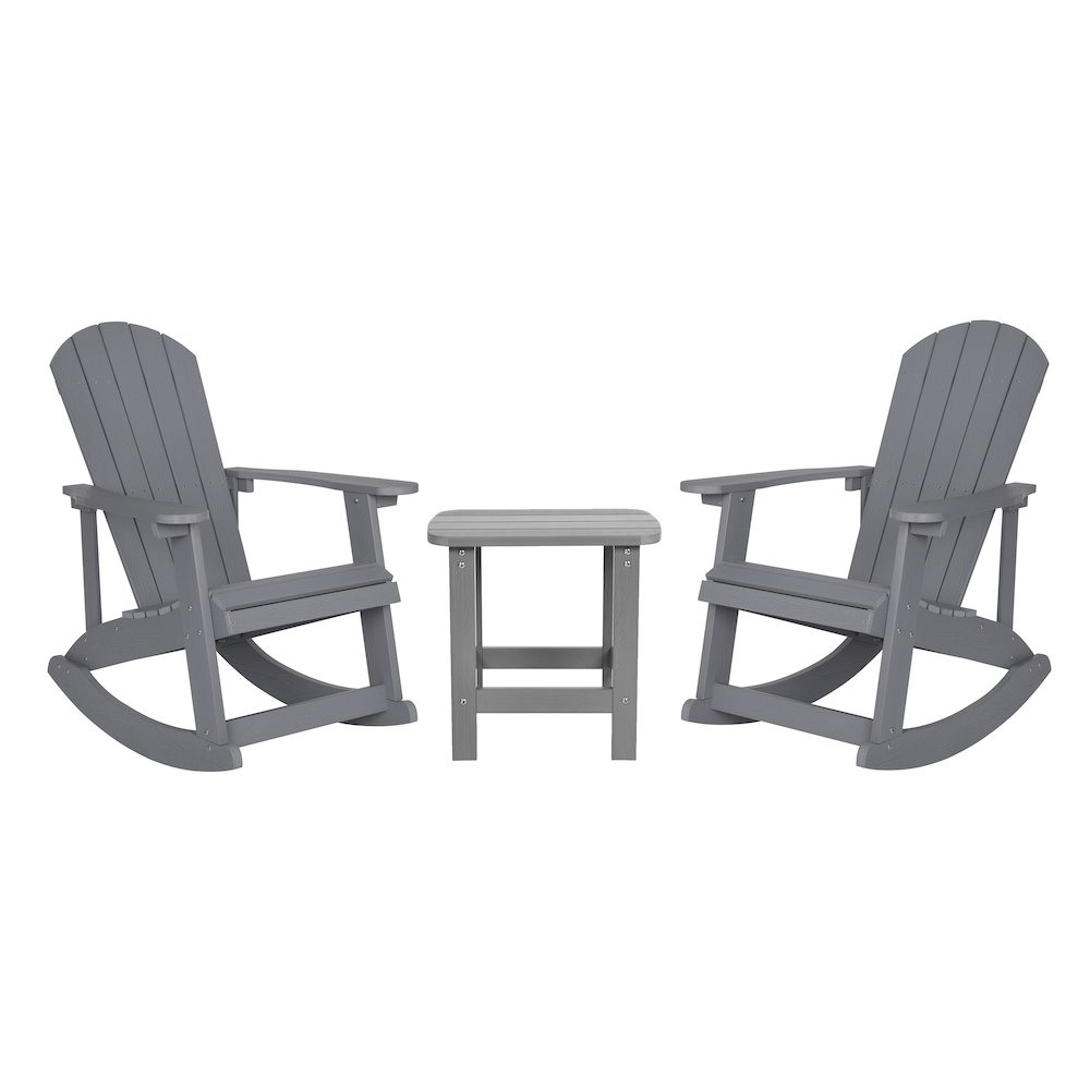 Set of 2 Adirondack Rocking Chairs with Side Table in Gray
