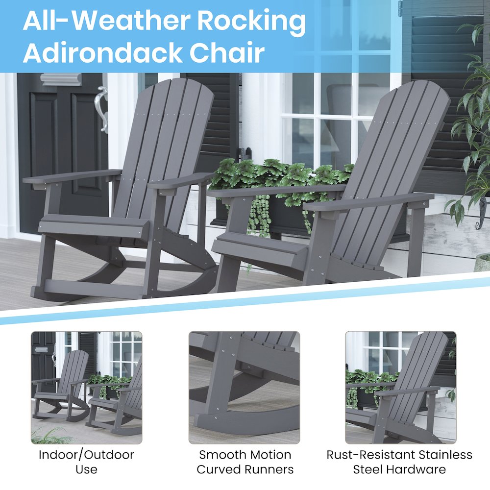 Set of 2 Adirondack Rocking Chairs with Side Table in Gray