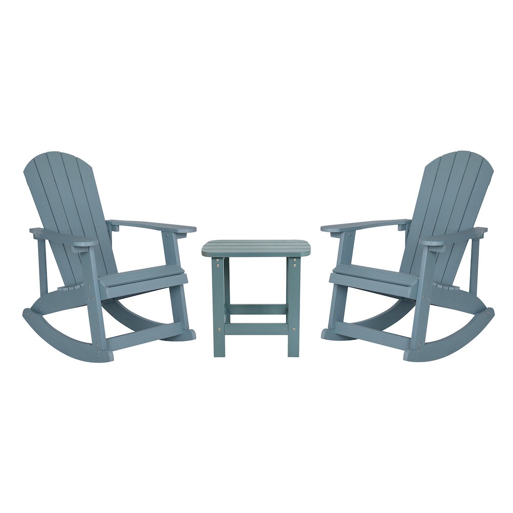 Set of 2 Adirondack Rocking Chairs with Side Table in Sea Foam