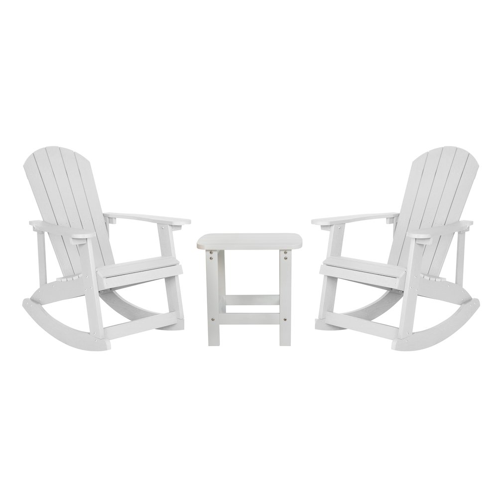 Set of 2 Adirondack Rocking Chairs with Side Table in White
