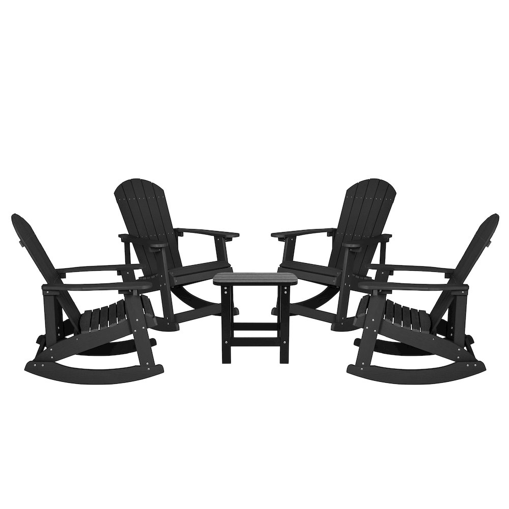 Set of 4 Adirondack Rocking Chairs with Side Table in Black