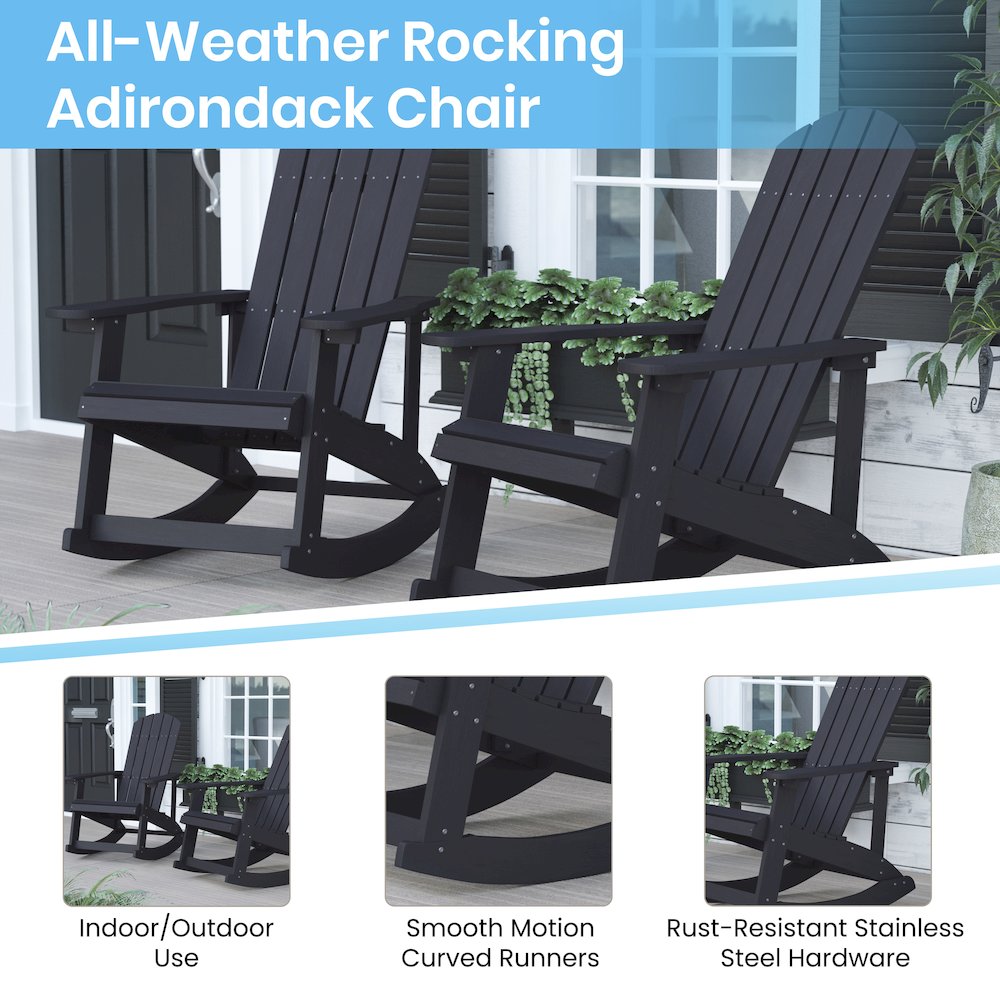 Set of 4 Adirondack Rocking Chairs with Side Table in Black