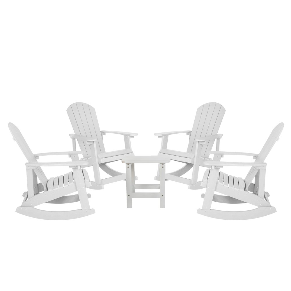 Set of 4 Adirondack Rocking Chairs with Side Table in White