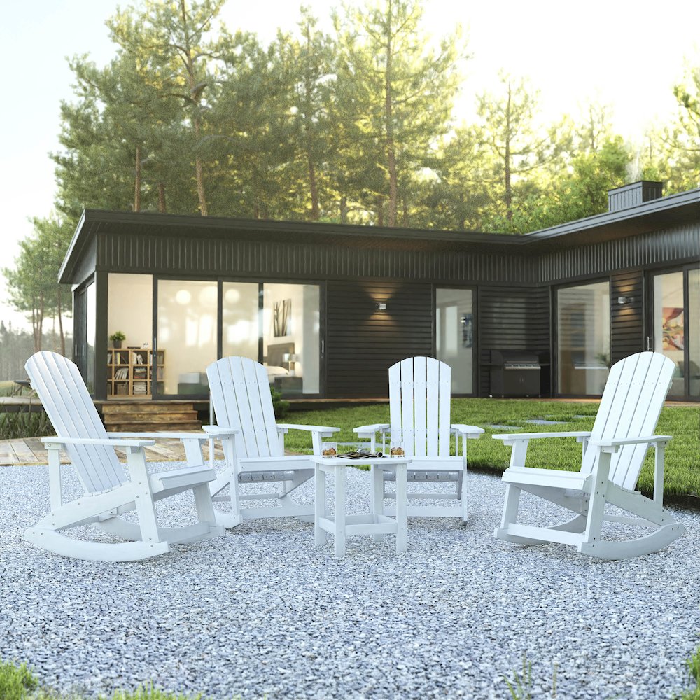 Set of 4 Adirondack Rocking Chairs with Side Table in White