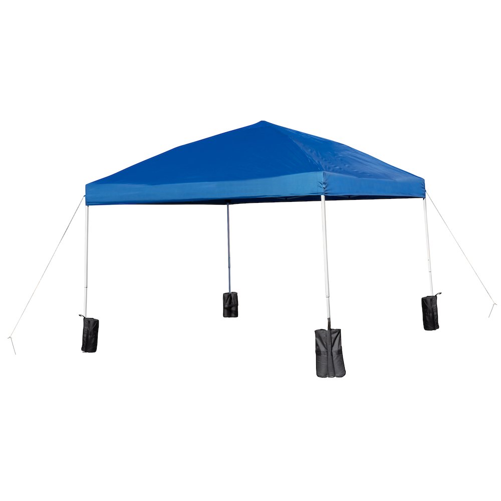 10’x10′ Blue Event Straight Leg Canopy Tent with Sandbags and Wheeled Case