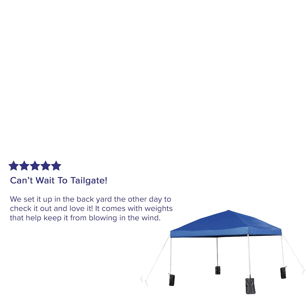 10’x10′ Blue Event Straight Leg Canopy Tent with Sandbags and Wheeled Case