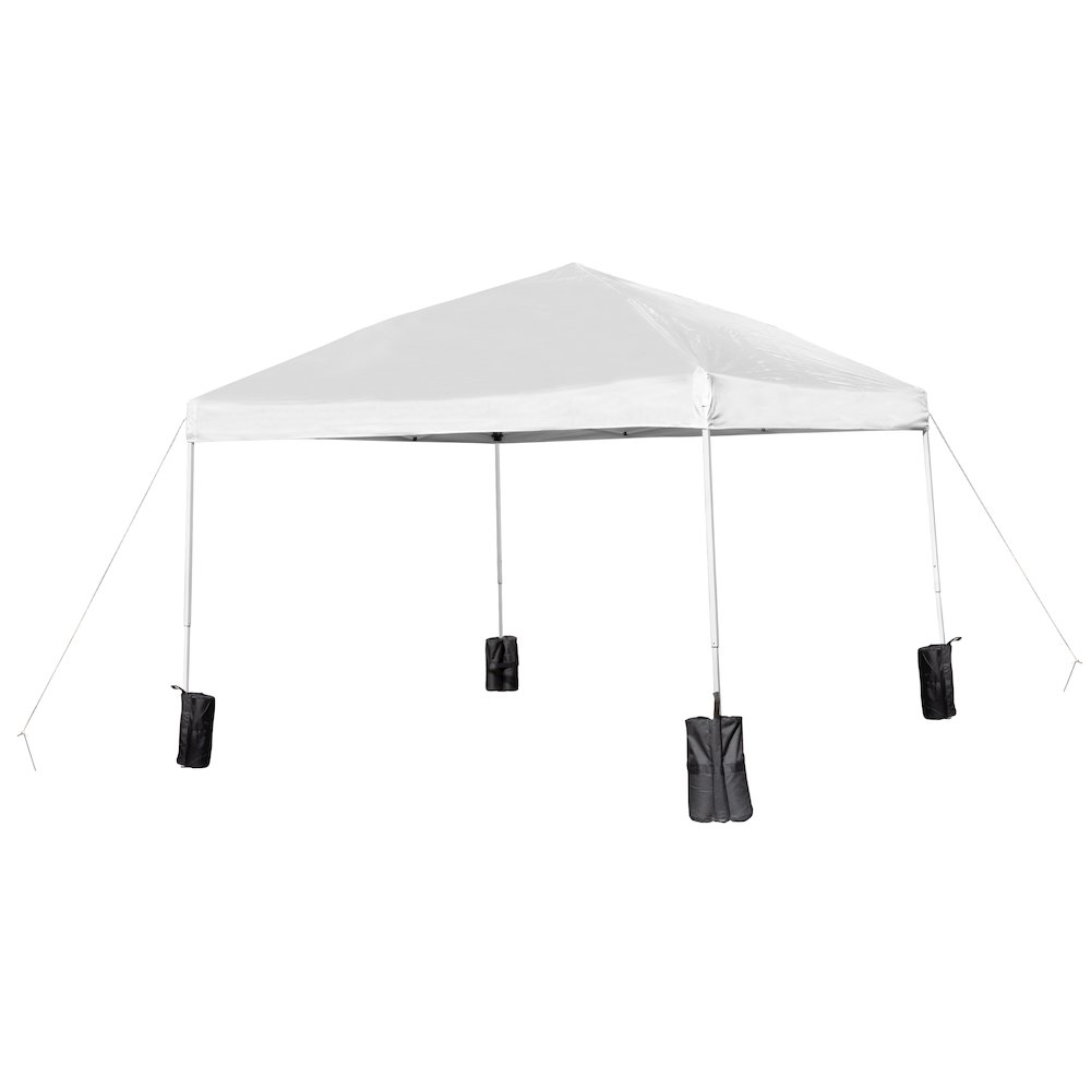 10’x10′ White Event Straight Leg Canopy Tent with Sandbags and Wheeled Case