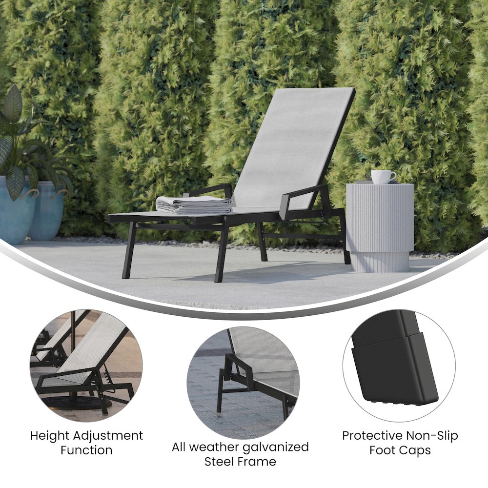 Modern Outdoor Chaise Lounge Chair with Arms