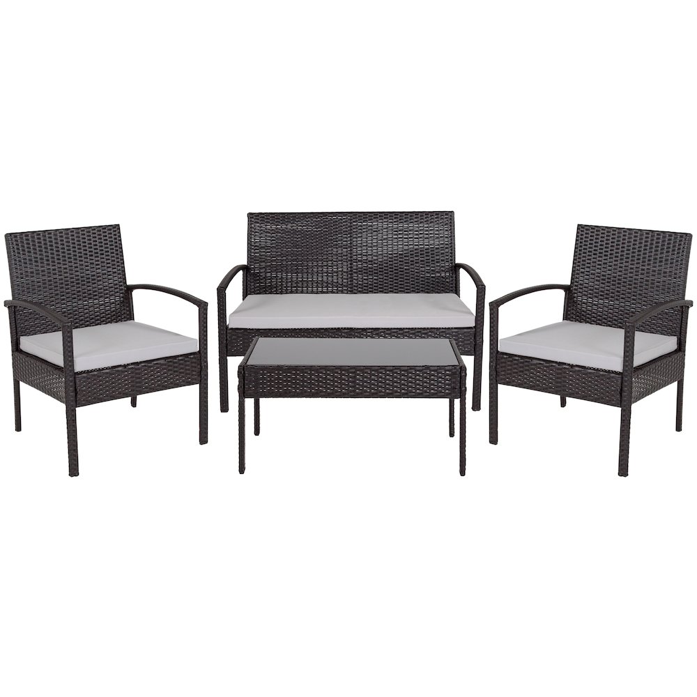 4 Piece Black Patio Set with Steel Frame and Gray Cushions