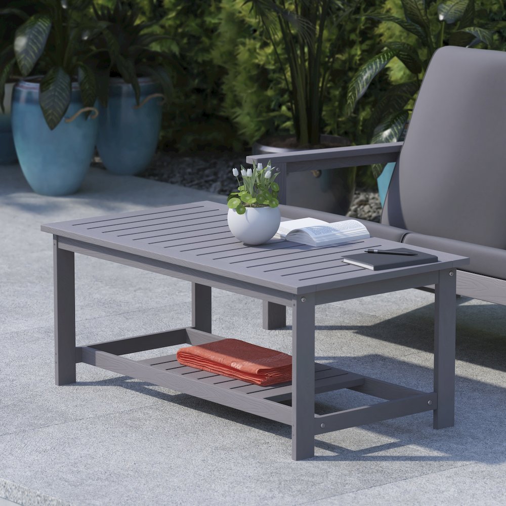 Two Tiered Adirondack Slatted Coffee Conversation Table in Gray