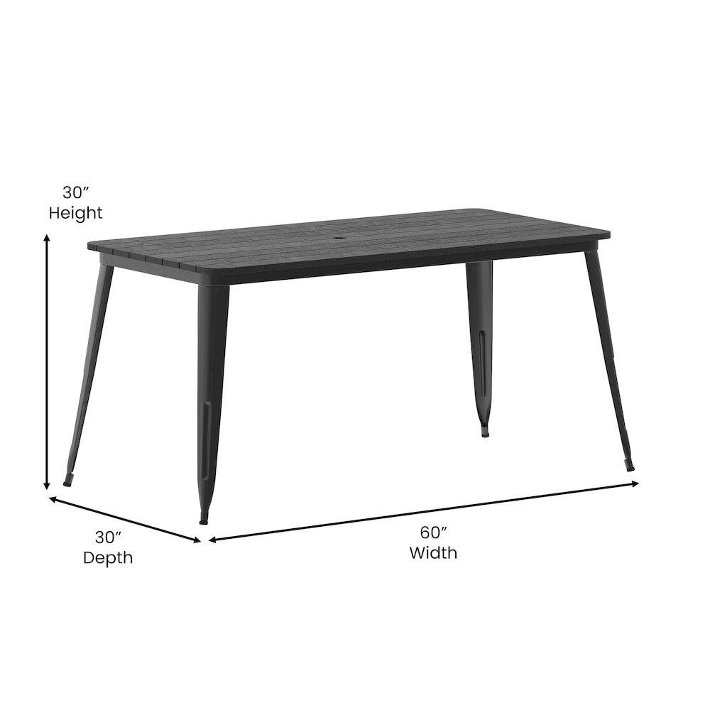 Contemporary 30″ x 60″ Commercial Dining Table for 6 with Umbrella Hole